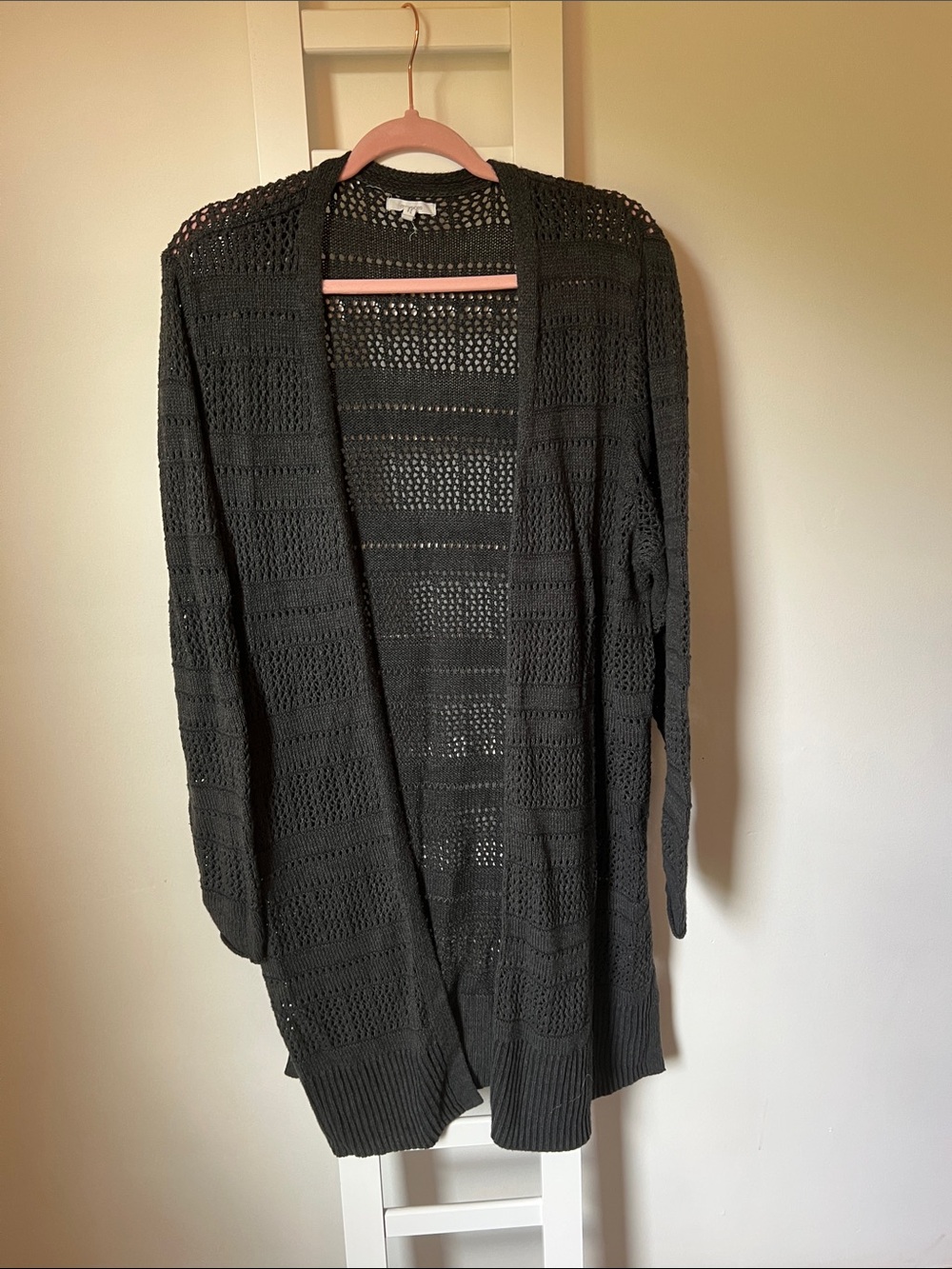 Maurices Dark Green Open-Front Crochet Cardigan
